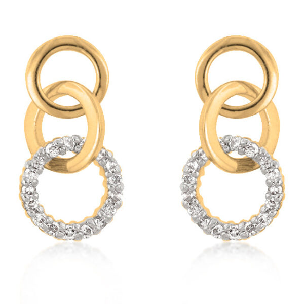 Three cubic zirconia hoop earrings set in prongs with a goldtone finish plated over gold tone