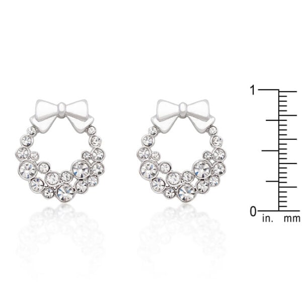 Clear holiday wreath stud earrings with round crystals measuring 3 (mm) X 3 (mm), 2 (mm) X 2 (mm), and 1 (mm) X 1 (mm)