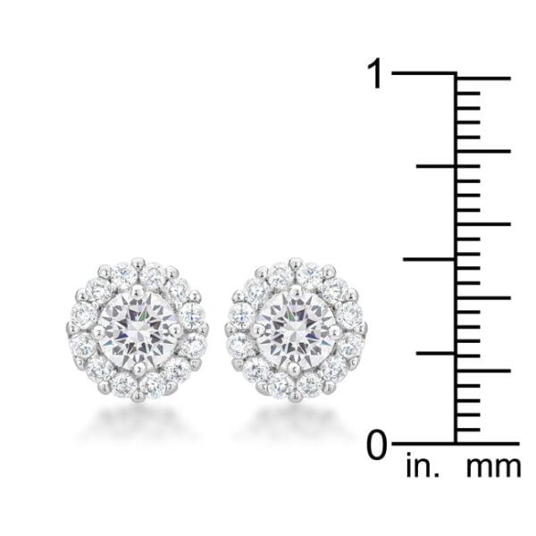 Round clear cubic zirconia stud earrings with Butterfly (post) backings, rhodium plated over lead free alloy (brass)