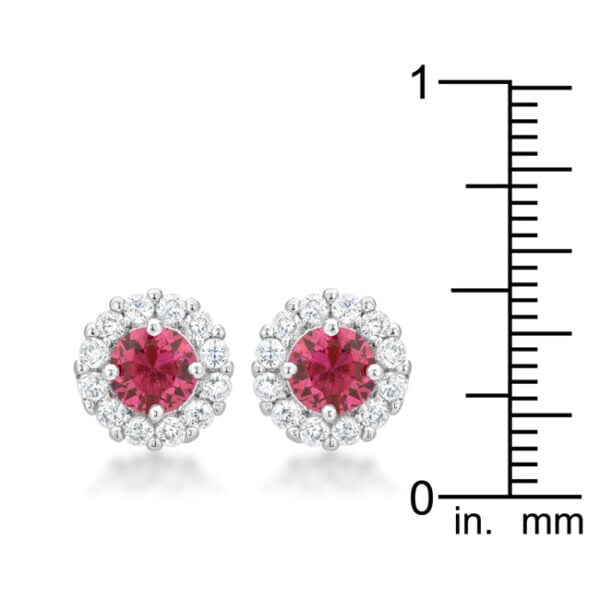 Pink cubic zirconia stud earrings with prong settings and Butterfly (post) backings, rhodium plated over lead free alloy (brass).