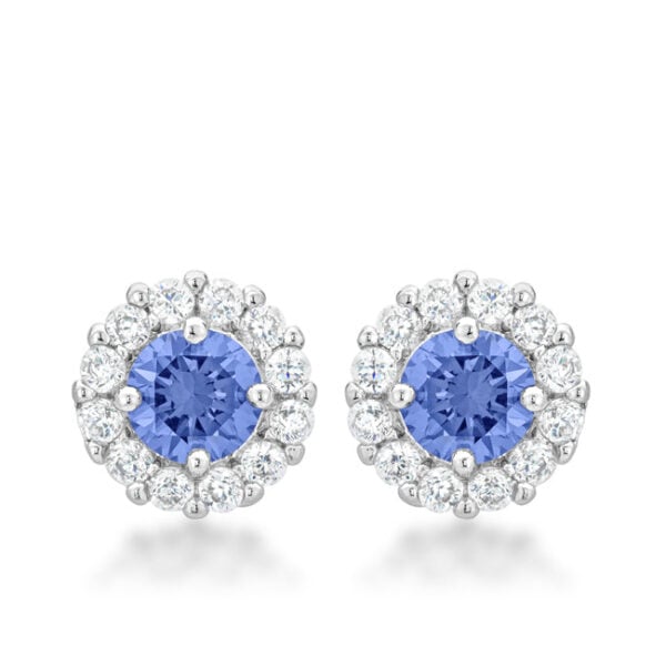 Purple round cubic zirconia stud earrings in prong settings with Butterfly (post) backings