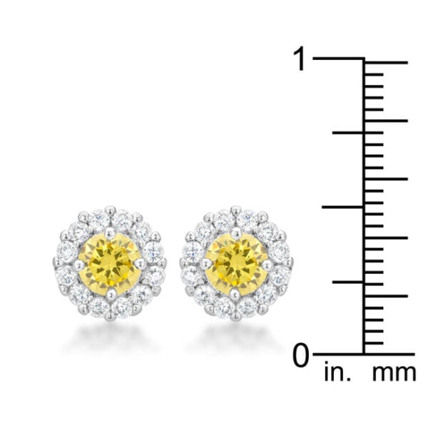 Yellow round cubic zirconia stud earrings, prong set with Butterfly (post) backings