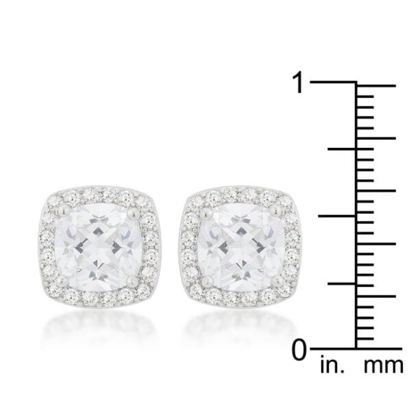 Pave halo stud earrings with Post backings and clear cushion-cut cubic zirconia.
