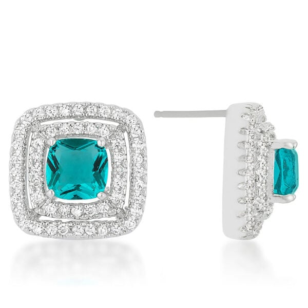 The earrings with princess- and round-cut cubic zirconia and rhodium plated over lead free alloy (brass).