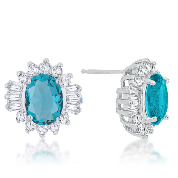 Aqua cubic zirconia stud earrings with post backs and prong settings.