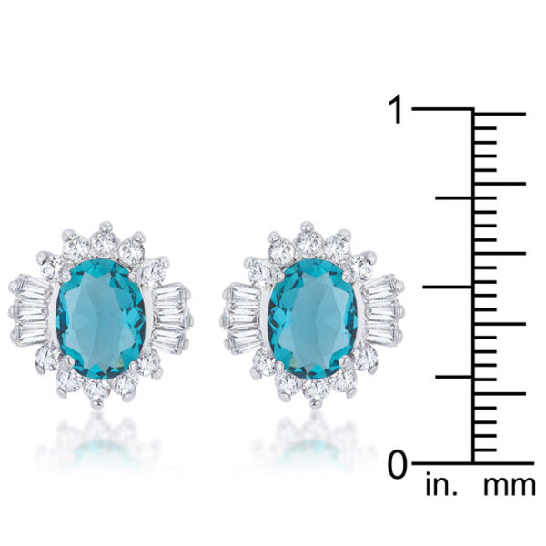 Baguette and oval aqua cubic zirconia cuts in contemporary prong-set stud earrings.