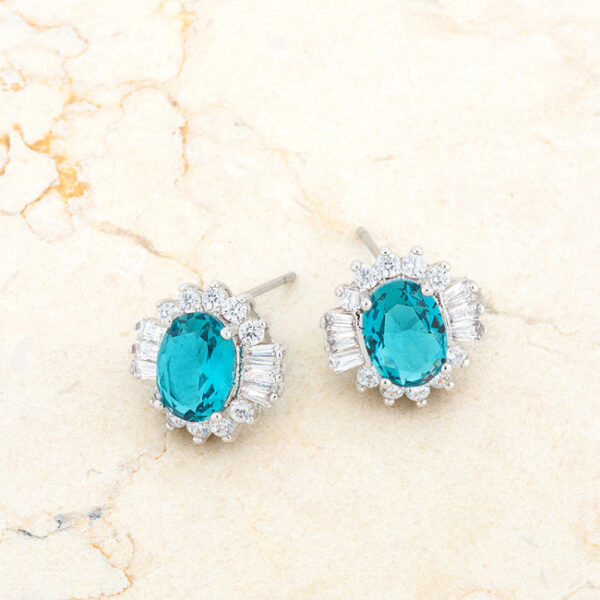Contemporary aqua cubic zirconia studs with 3.3 ct total stone weight.