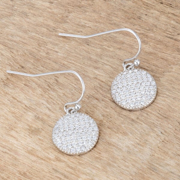 Contemporary disk earrings with fish hook fastenings and round cubic zirconia.