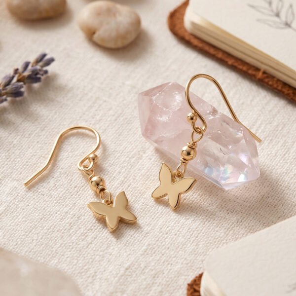 14 Karat Gold Plated Butterfly Drop Earrings - alternate view 2