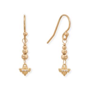 14 Karat Gold Plated CZ Bee Drop Earrings