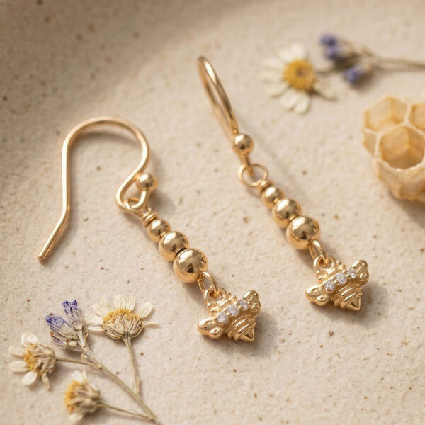 14 Karat Gold Plated CZ Bee Drop Earrings - alternate view 2