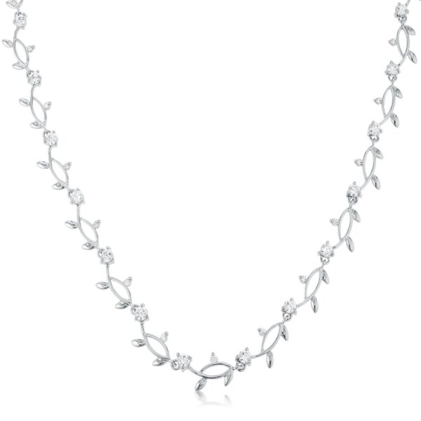 Pink cubic zirconia vineyard necklace in rhodium plated over lead free alloy (brass)
