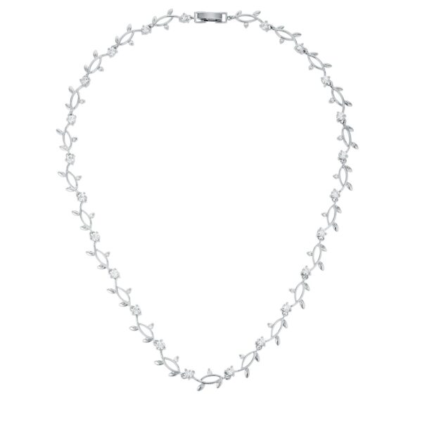 Floral vineyard necklace with pink round cubic zirconia in prong settings