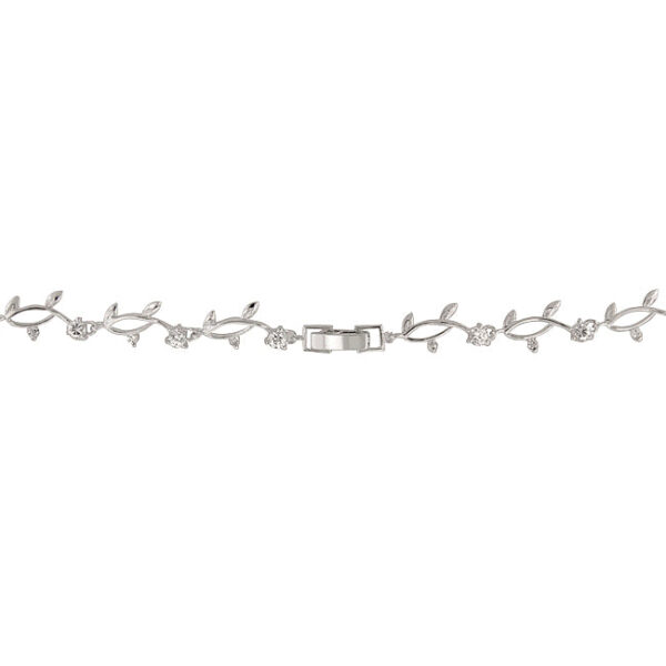 Vineyard necklace with a fold-over clasp and rhodium plated over lead free alloy (brass)