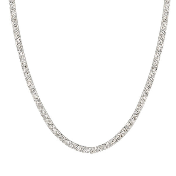 Divinity Necklace laid flat, showing the trillion-cut cubic zirconia stones set along the chain