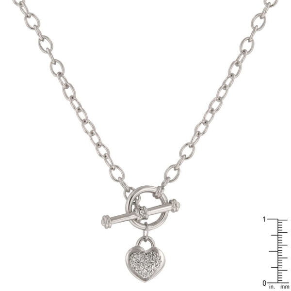 Toggle clasp and chain of the heart pendant necklace laid flat
