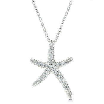 Starfish pendant with round clear cubic zirconia in a pave setting on a 17.5 Inch link chain with a lobster clasp