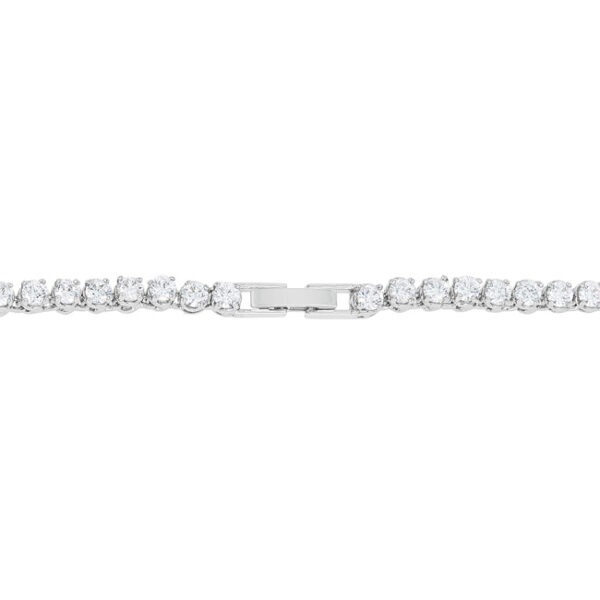 The necklace with a box clasp and rhodium plated over lead free alloy (brass).