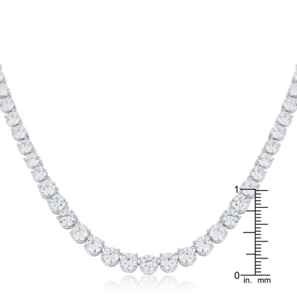 18 inch graduated necklace with round cubic zirconia and rhodium plated over lead free alloy (brass).