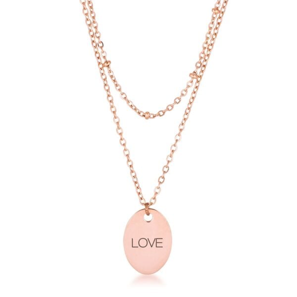 Rose gold plated over 304l stainless steel double-chain necklace with a LOVE motif.