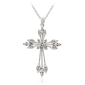 Rhodium plated pendant with marquise-cut cubic zirconia stones set in prong settings