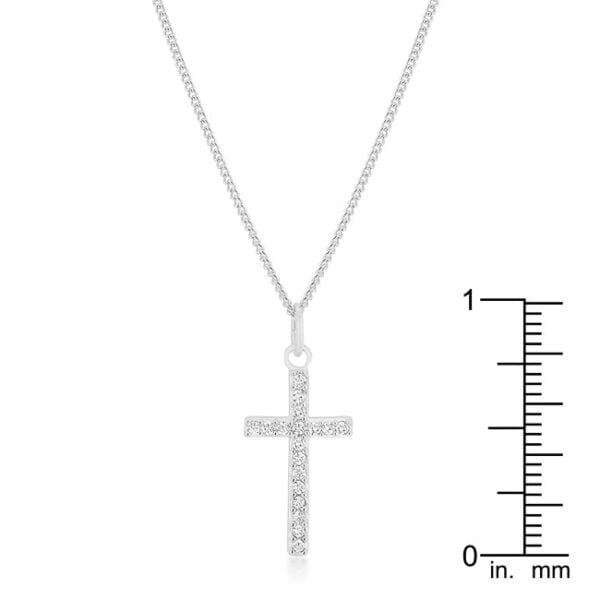 Cross pendant chain with a 16 Inch length, 2 Inch Extender, and lobster clasp.