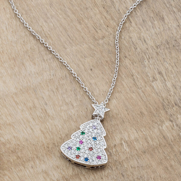 The necklace pendant in rhodium plated over lead free alloy (brass) with purple cubic zirconia