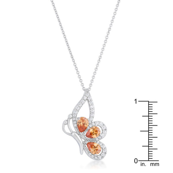 Butterfly drop necklace in rhodium plated over lead free alloy (brass) with 2.8 ct total stone weight.