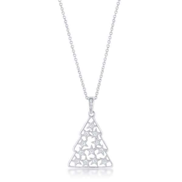 Christmas tree pendant with round 1 mm pave-set cubic zirconia, 0.2 ct total weight, on an 18 chain + 2 extender.