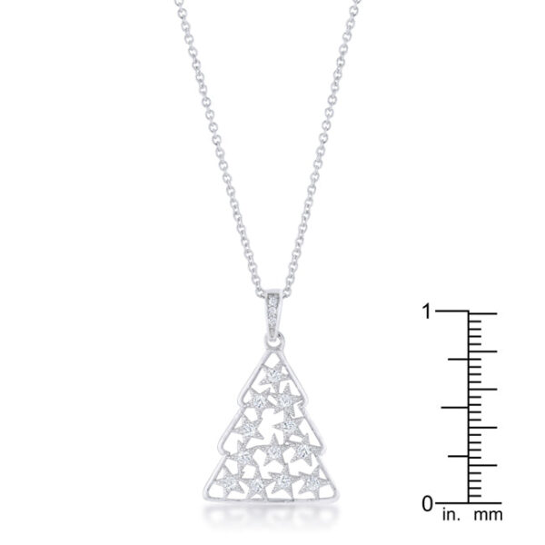 Christmas tree holiday pendant with 0.2 ct total weight of round cubic zirconia in a pave setting.