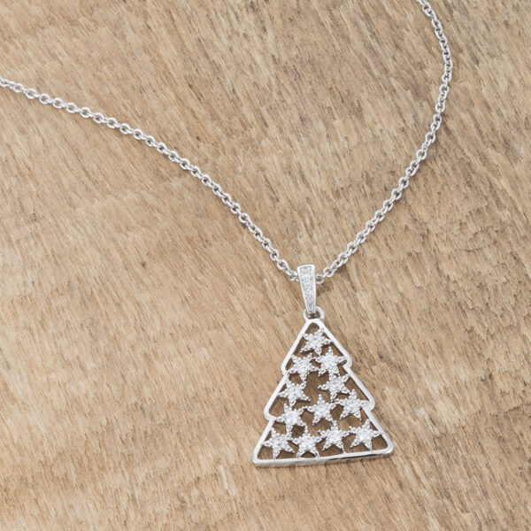 Christmas tree pendant on an 18 chain + 2 extender with a lobster clasp and pave-set cubic zirconia.