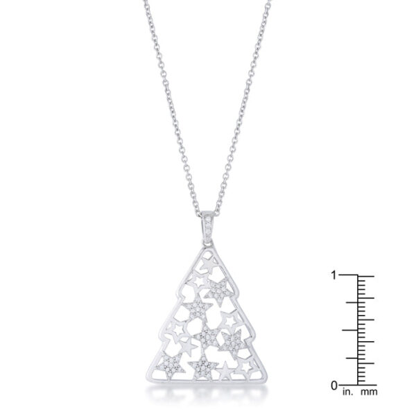 Christmas tree and mixed-stars pendant with pave-set cubic zirconia in rhodium plated over lead free alloy (brass).