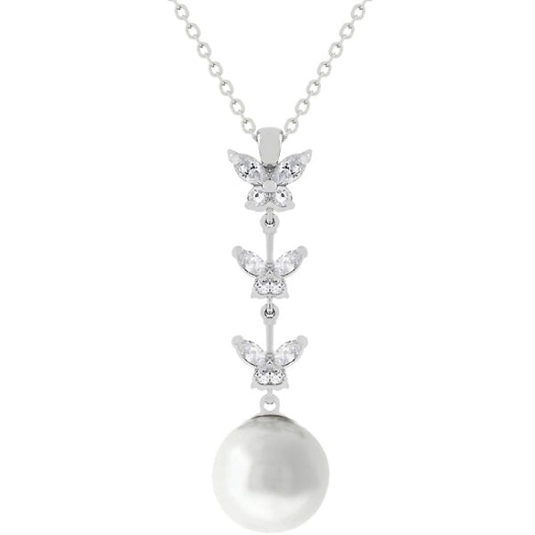 Baroque butterfly pendant with prong-set crushed shell pearl stones on a link chain
