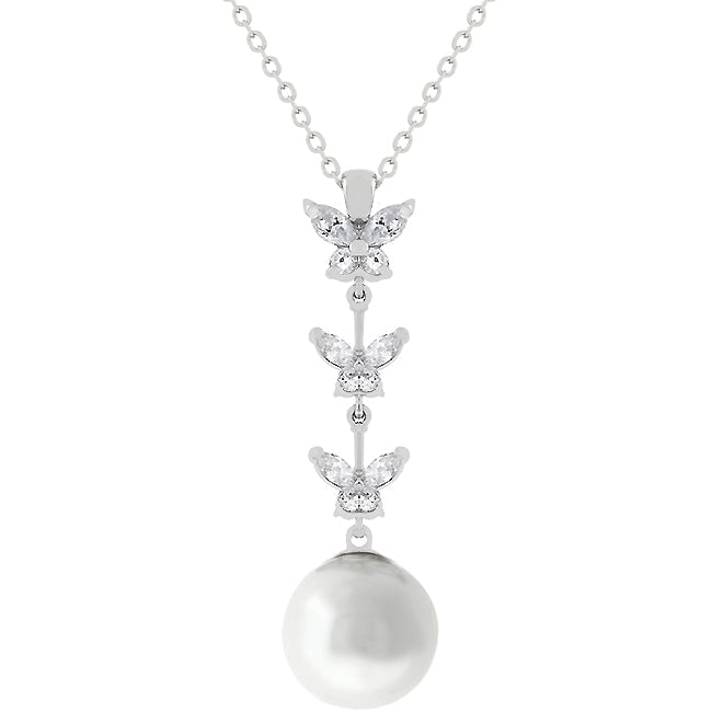 Baroque butterfly pendant with prong-set crushed shell pearl stones on a link chain