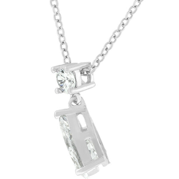 Close-up angle of the pear cubic zirconia pendant showing the prong setting and metal finish