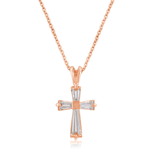 The necklace pendant set with baguette cubic zirconia stones on a link chain