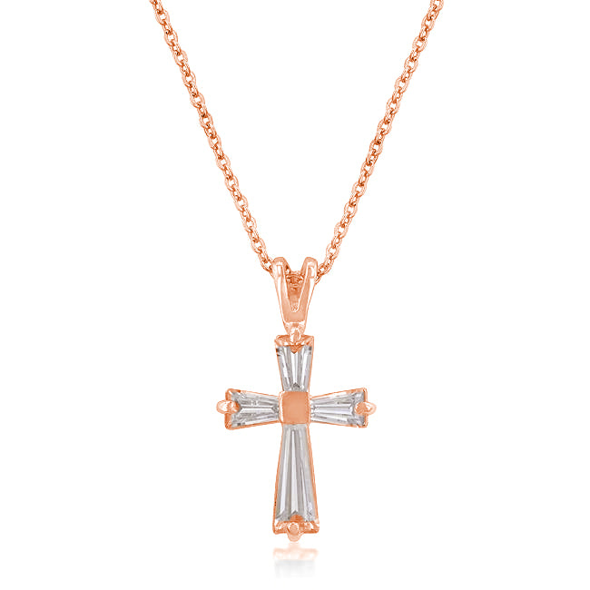 The necklace pendant set with baguette cubic zirconia stones on a link chain