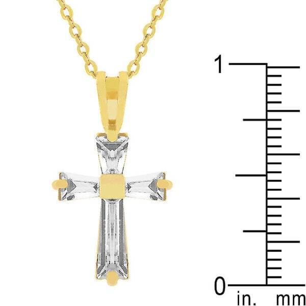 Cross pendant angled to show the lobster clasp and link chain