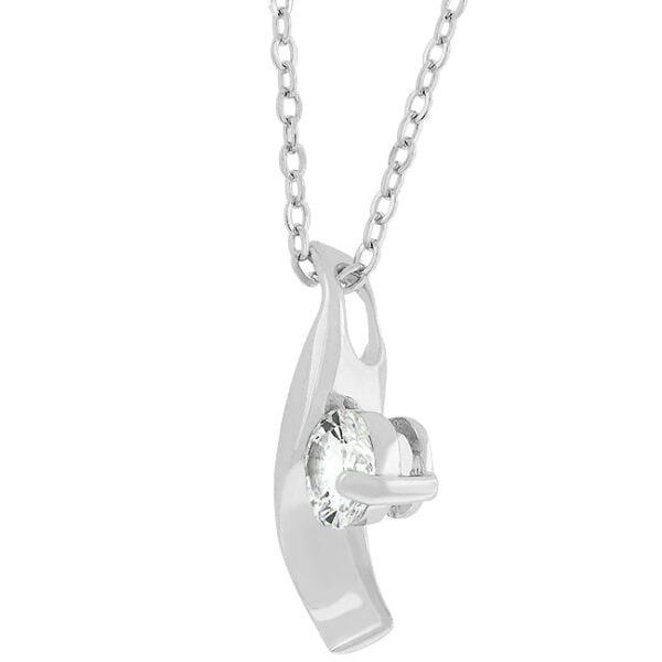 Round 6.5 Mm cubic zirconia in prongs on the twist pendant.