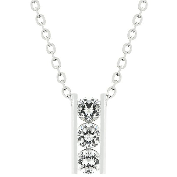 Rhodium plated pendant with a row of round, clear cubic zirconia stones set in a channel, on a link chain