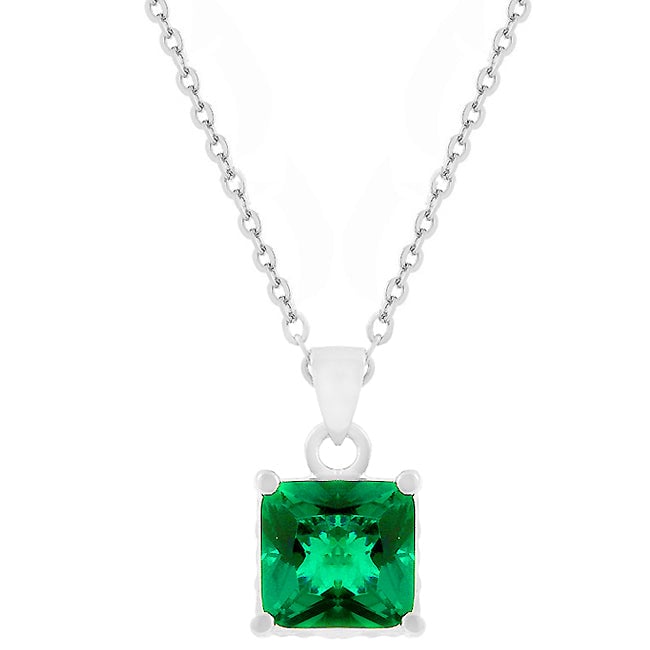 Dual square pendant with princess-cut cubic zirconia in prong settings on a 16 Inch link chain