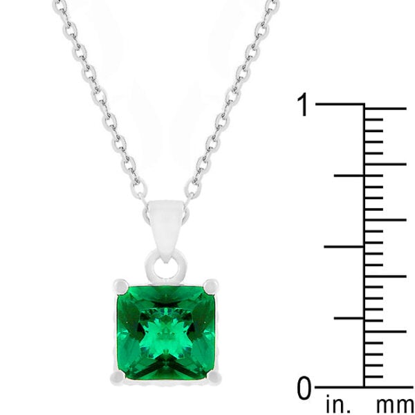 Square cubic zirconia pendant with a 16 Inch link chain and lobster clasp