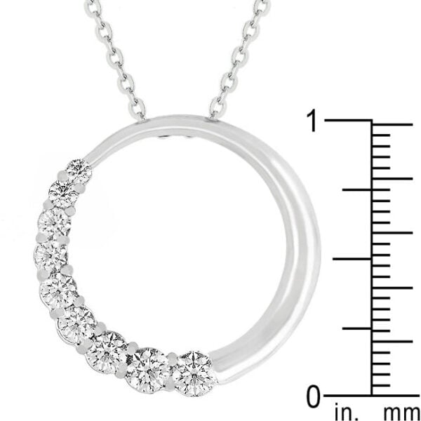 Rhodium plated over lead free alloy (brass) circle pendant with 16 Inch link chain, 2 Inch Extender, and lobster clasp