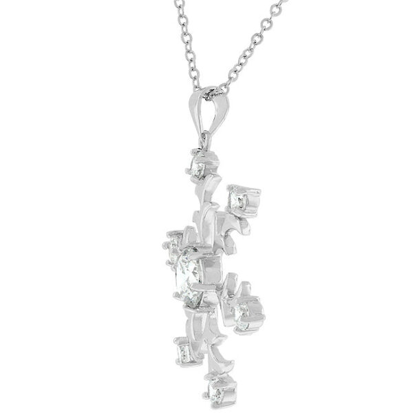 Close-up of the snowflake pendant showing the prong-set round cubic zirconia stones