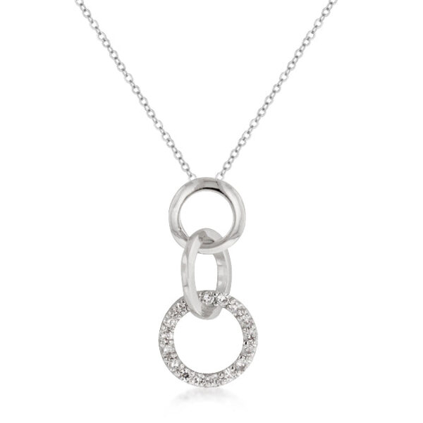 Triplet hoop pendant in rhodium plated finish with round cubic zirconia stones on a link chain