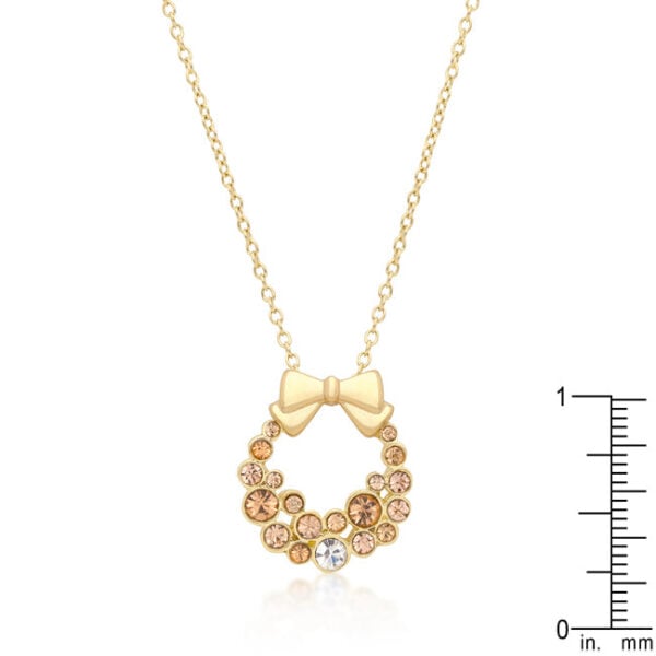 Close view of the pendant chain, lobster clasp, and champagne crystal bezel detail