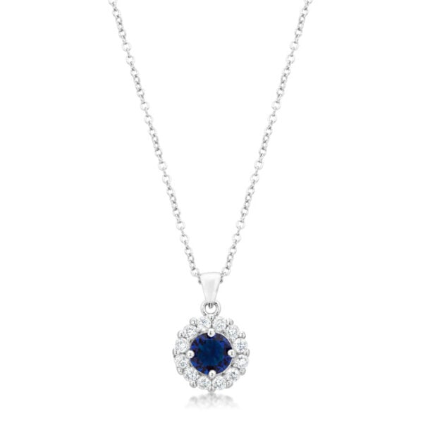 Blue-stone pendant with a round cubic zirconia in a prong setting on a chain