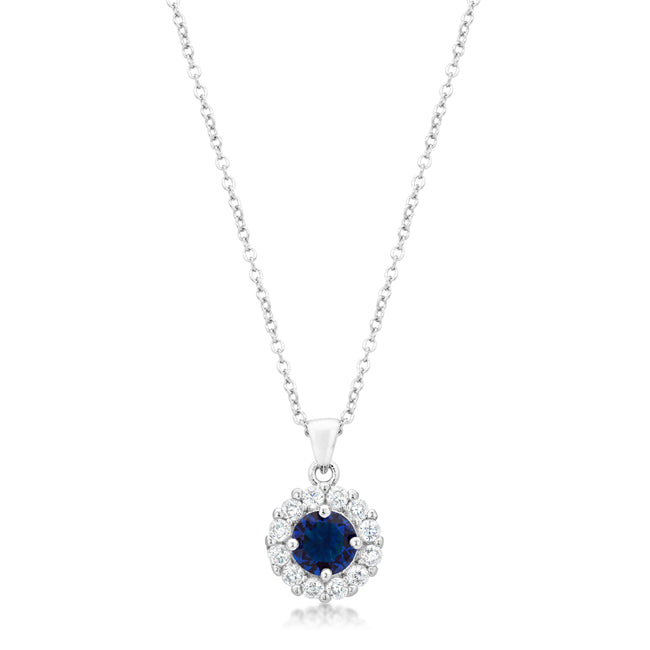 Blue-stone pendant with a round cubic zirconia in a prong setting on a chain