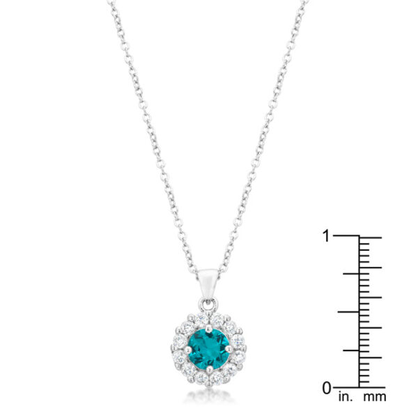 Lobster clasp and 17.5 Inch + 3 Inch Extender on the aqua cubic zirconia pendant.