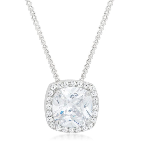 The pendant with clear cushion and round cubic zirconia in prong settings, 4.28 ct total stone weight, and a lobster clasp.